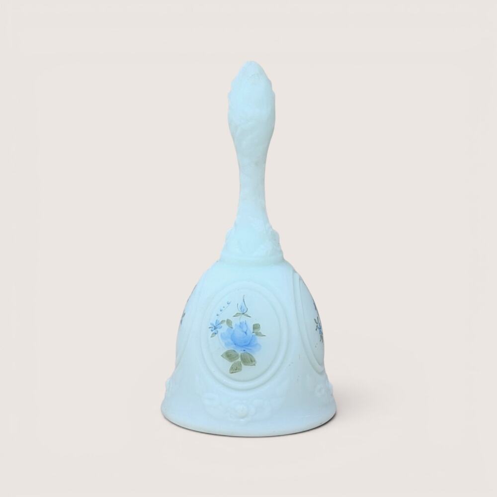 Vintage Fenton Hand Painted and Signed Blue Glass Bell